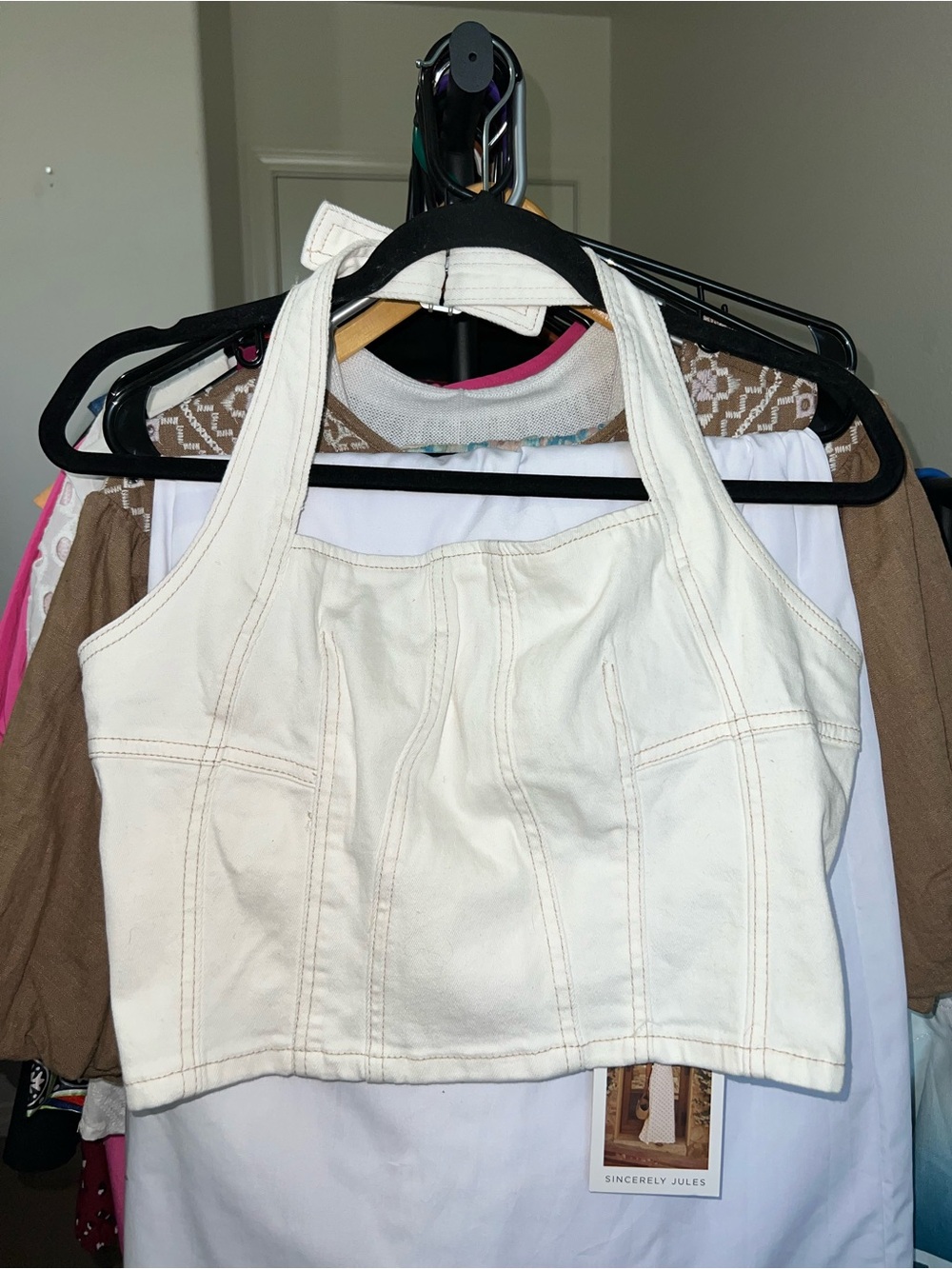 Sincerely Jules Off White Halter Corset Style Crop Top